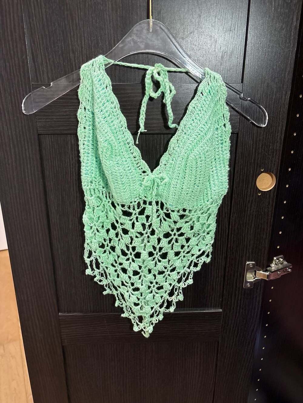 Unbranded Mint Green Crochet Boho Halter Top Handkerchief Hem Small/Medium festi